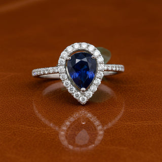 Estate Sapphire and Diamond 14K White Gold Halo Ring