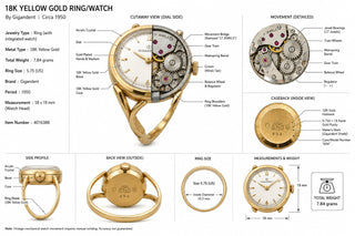 Estate Gigandent 18K Yellow Gold Ring/Watch 7.84g — side view