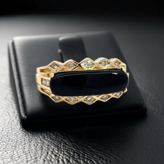 Estate Onyx and Diamond Ring 13153 — side view