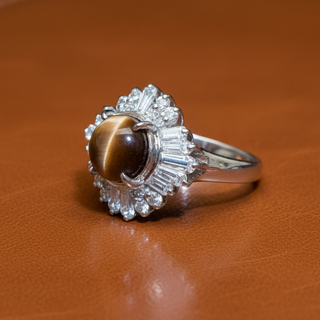 Estate Cat's Eye Green Chrysoberyl & Diamond Platinum Ring