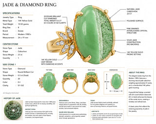 Estate Modern 1980's 23.00ct Jade and Diamond 14Kt Yellow Gold Ring — side view
