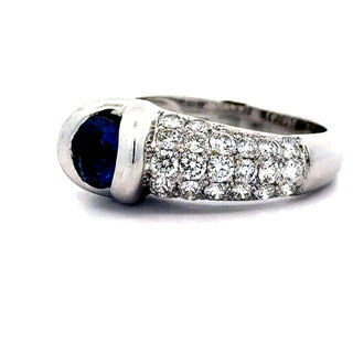 Estate Sapphire, Diamond and 18K White Gold Tapered Ring — detail view