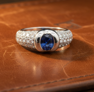 Estate Sapphire, Diamond and 18K White Gold Tapered Ring