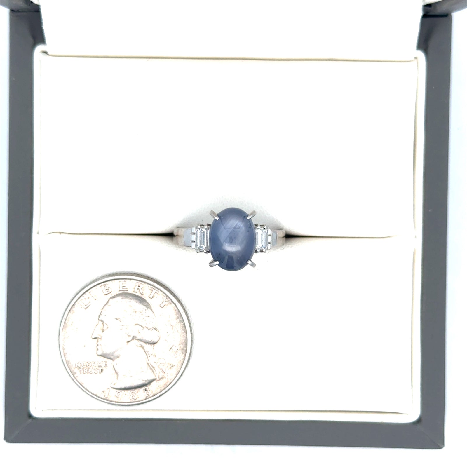 Estate Star Sapphire, Diamond and Platinum 3-Stone Ring — side view