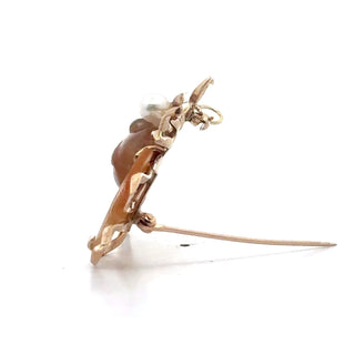 Estate Carved Agate & Pearl Fish Pendant/Brooch 15561 — reverse view