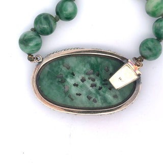 Estate Jadeite & Natural Pearl 14K White Gold Necklace 15667 — detail view
