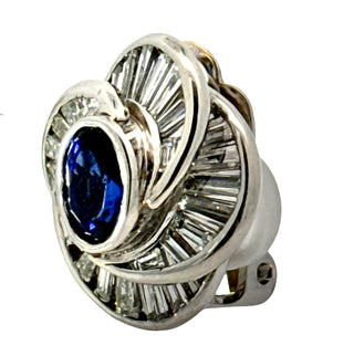 Estate Modern 1970's No Heat Fine Sapphire and Diamond Platinum Earrings — reverse view