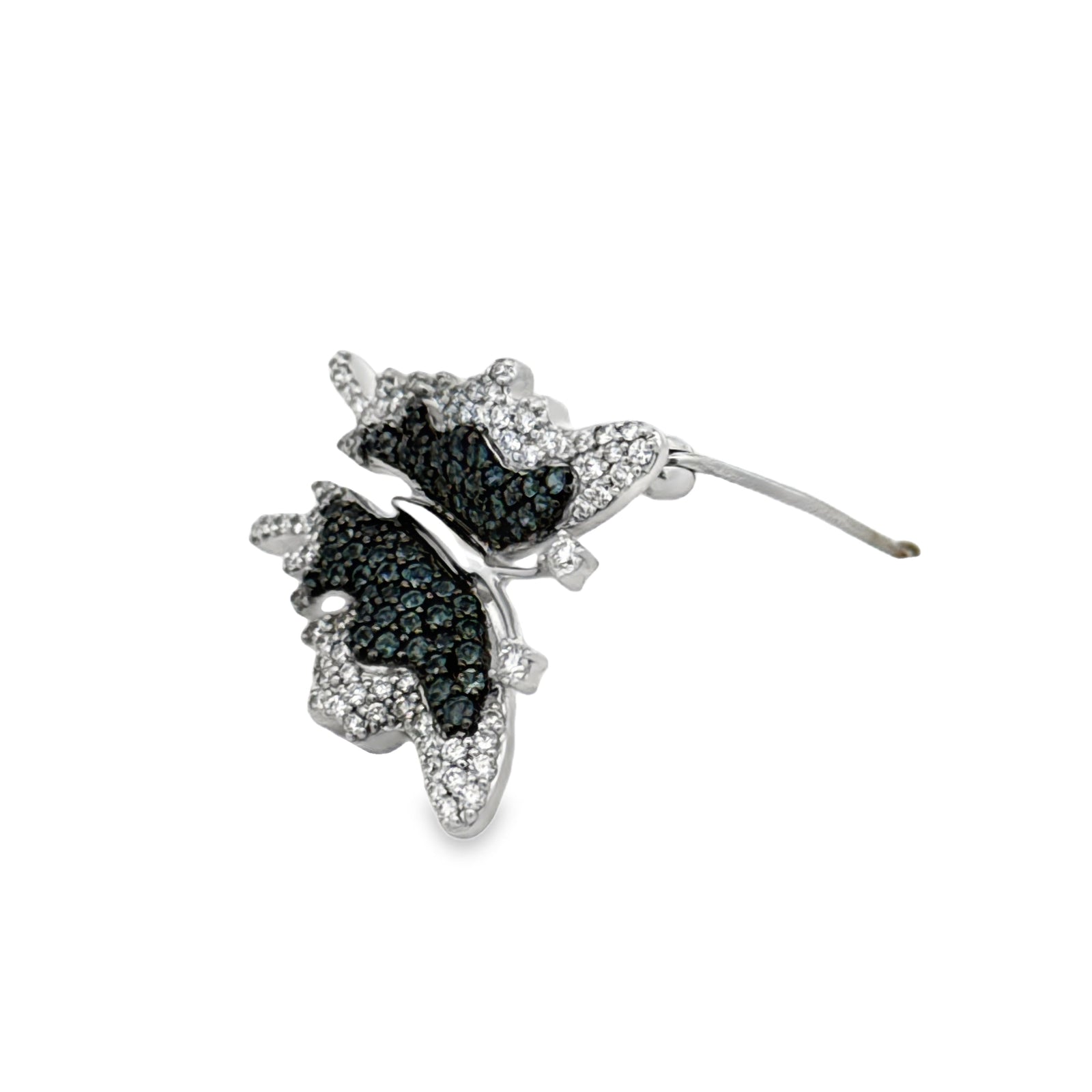 Estate Color Change Alexandrite and Diamond 18K White Gold Butterfly Pendant/Brooch — detail view