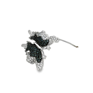 Estate Color Change Alexandrite and Diamond 18K White Gold Butterfly Pendant/Brooch — detail view
