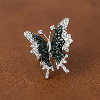 Estate Color Change Alexandrite and Diamond 18K White Gold Butterfly Pendant/Brooch