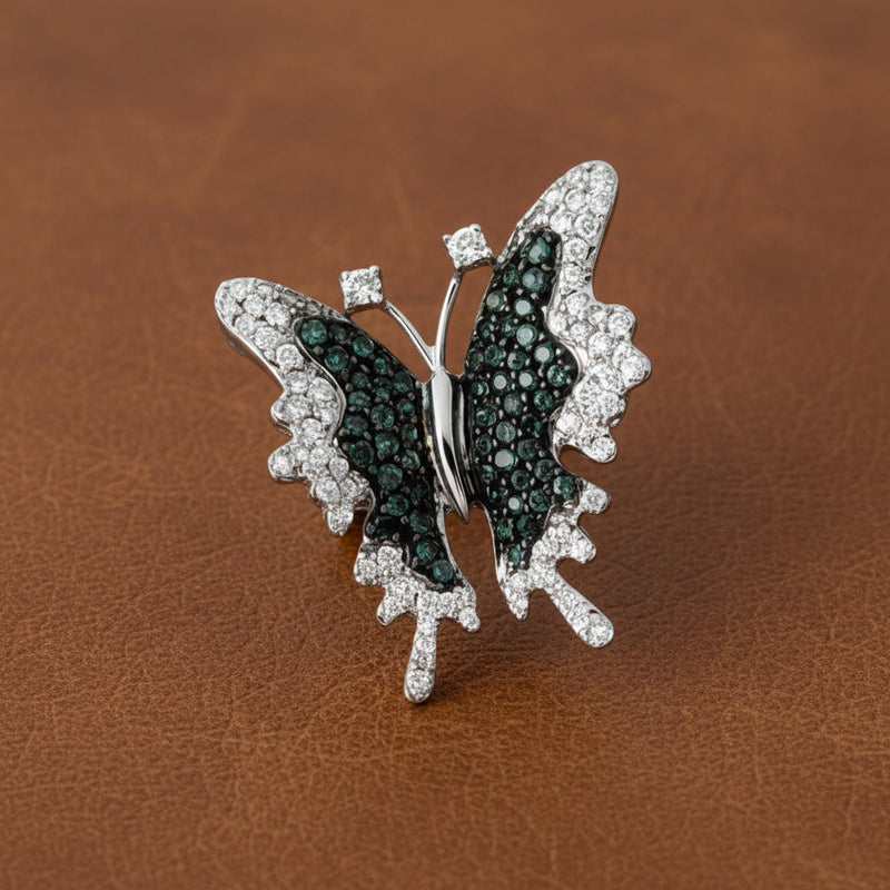 Estate Color Change Alexandrite and Diamond 18K White Gold Butterfly Pendant/Brooch