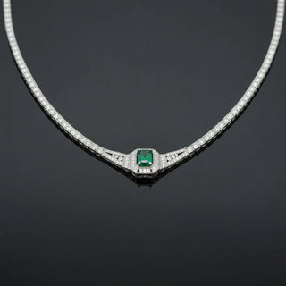 Estate Columbian Emerald and Diamond 14K White Gold necklace — side view