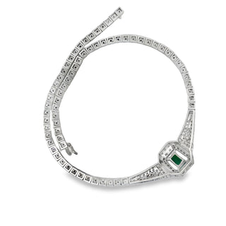 Estate Columbian Emerald and Diamond 14K White Gold necklace — scale view