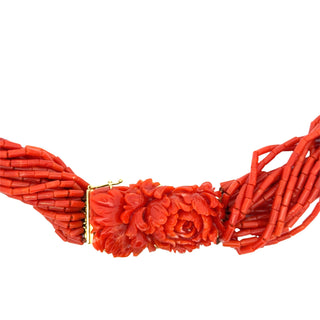Estate 18Kt Yellow Gold and Carved Coral Multi Strand Necklace — side view