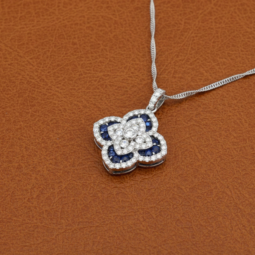 Estate Sapphire and Diamond 14Kt White Gold Necklace
