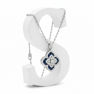 Estate Sapphire and Diamond 14Kt White Gold Necklace — side view