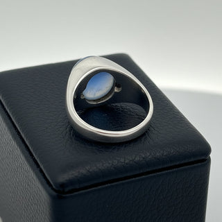 Estate Natural Sri Lankan 12.50ct Blue Star Sapphire 14K White Gold Ring — detail view