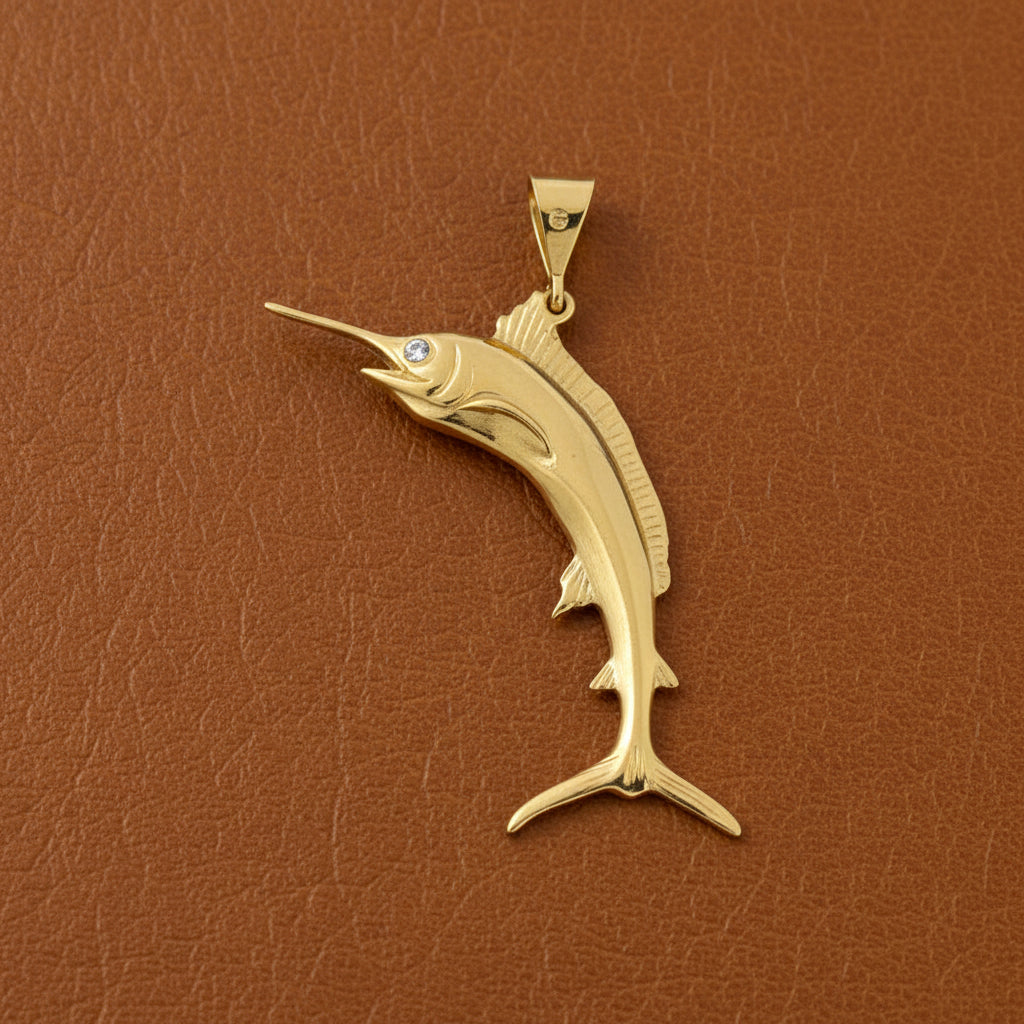 Estate "The Marlin" Diamond and 14Kt Yellow Gold Pendant