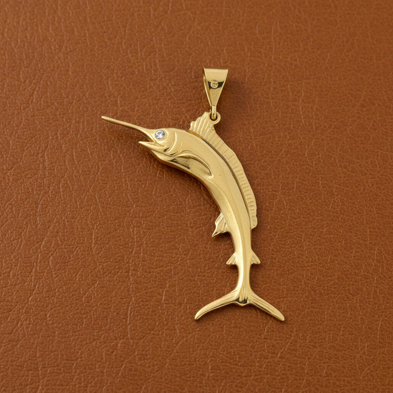Estate "The Marlin" Diamond and 14Kt Yellow Gold Pendant