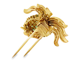 Estate "The Squid" Tsavorite and Diamond 18K Yellow Gold Brooch — reverse view