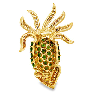 Estate "The Squid" Tsavorite and Diamond 18K Yellow Gold Brooch — scale view