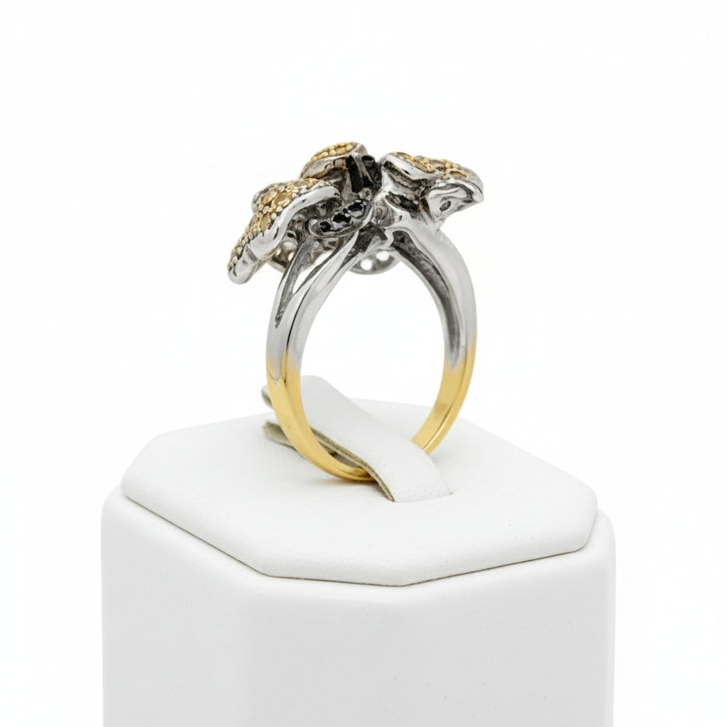 Estate Designer Natural Fancy Brown Diamond and Tsavorite, Yellow Sapphire 18K White Gold Ring. — detail view