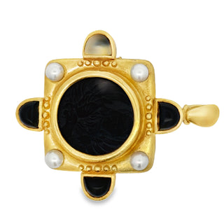 Estate Designer Elizabeth Locke 18K Yellow Gold Onyx and Pearl Pendant/Brooch — alternate view