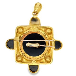 Estate Designer Elizabeth Locke 18K Yellow Gold Onyx and Pearl Pendant/Brooch — side view