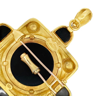 Estate Designer Elizabeth Locke 18K Yellow Gold Onyx and Pearl Pendant/Brooch — reverse view
