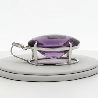 Estate Custom Made 58.41ct Amethyst and Diamond 18K White Gold Pendant — detail view