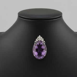 Estate Custom Made 58.41ct Amethyst and Diamond 18K White Gold Pendant — scale view