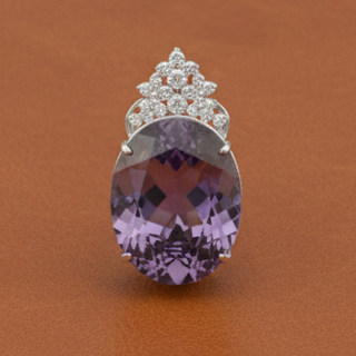 Estate Custom Made 58.41ct Amethyst and Diamond 18K White Gold Pendant