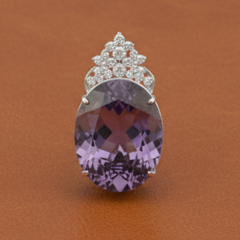 Estate Custom Made 58.41ct Amethyst and Diamond 18K White Gold Pendant