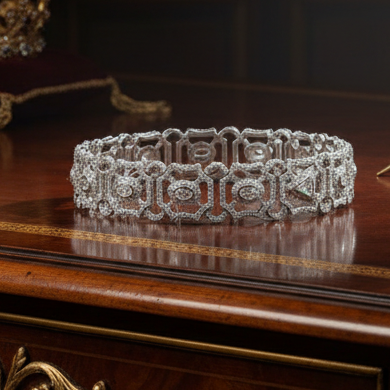 Estate Designer AV 6.69ctw Diamond 14K White Gold Bracelet