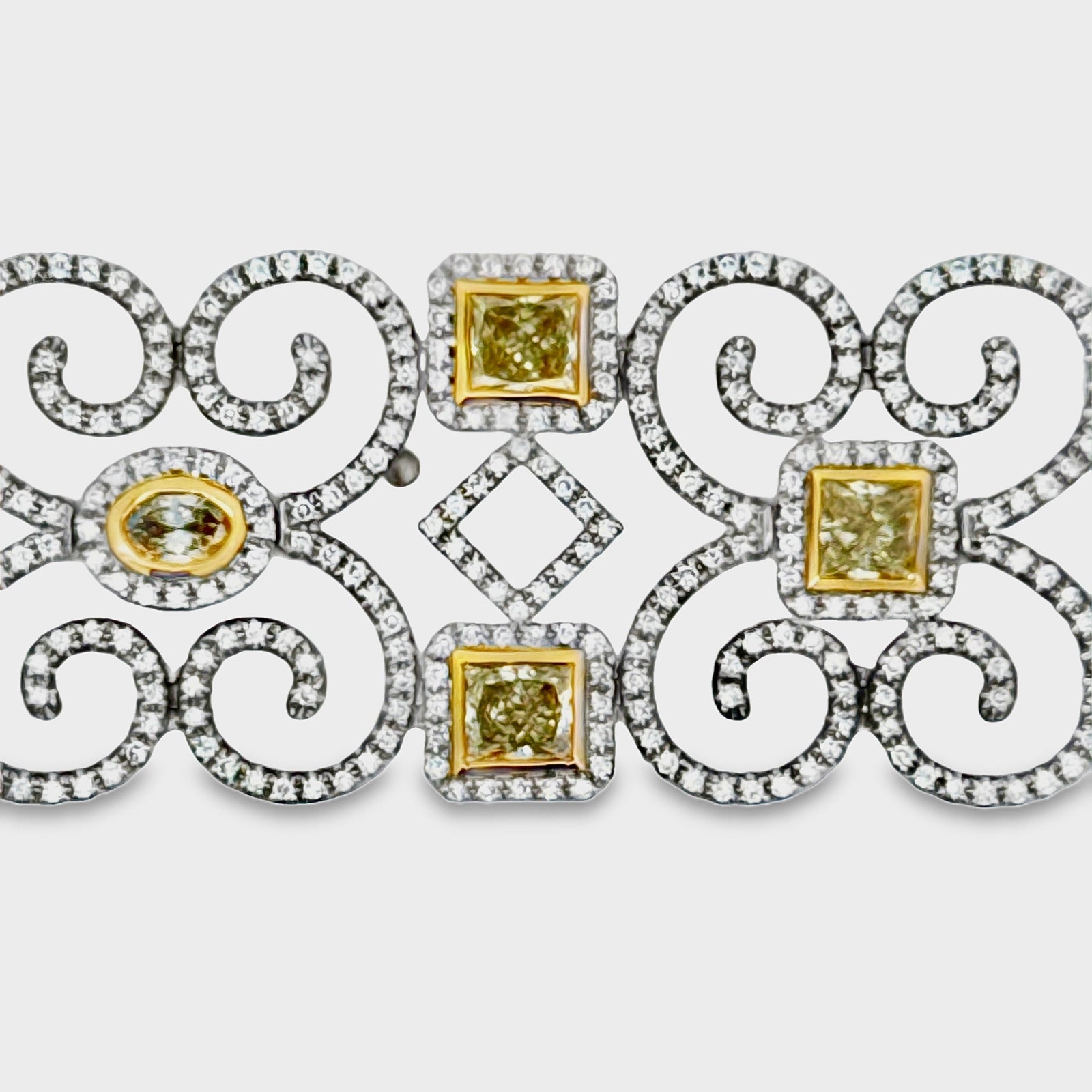 Estate Designer AV 8.80ctw Natural Fancy Yellow and White Diamond 14K Yellow and White Gold Bracelet — reverse view