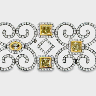Estate Designer AV 8.80ctw Natural Fancy Yellow and White Diamond 14K Yellow and White Gold Bracelet — reverse view