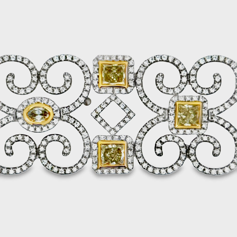 Estate Designer AV 8.80ctw Natural Fancy Yellow and White Diamond 14K Yellow and White Gold Bracelet — reverse view