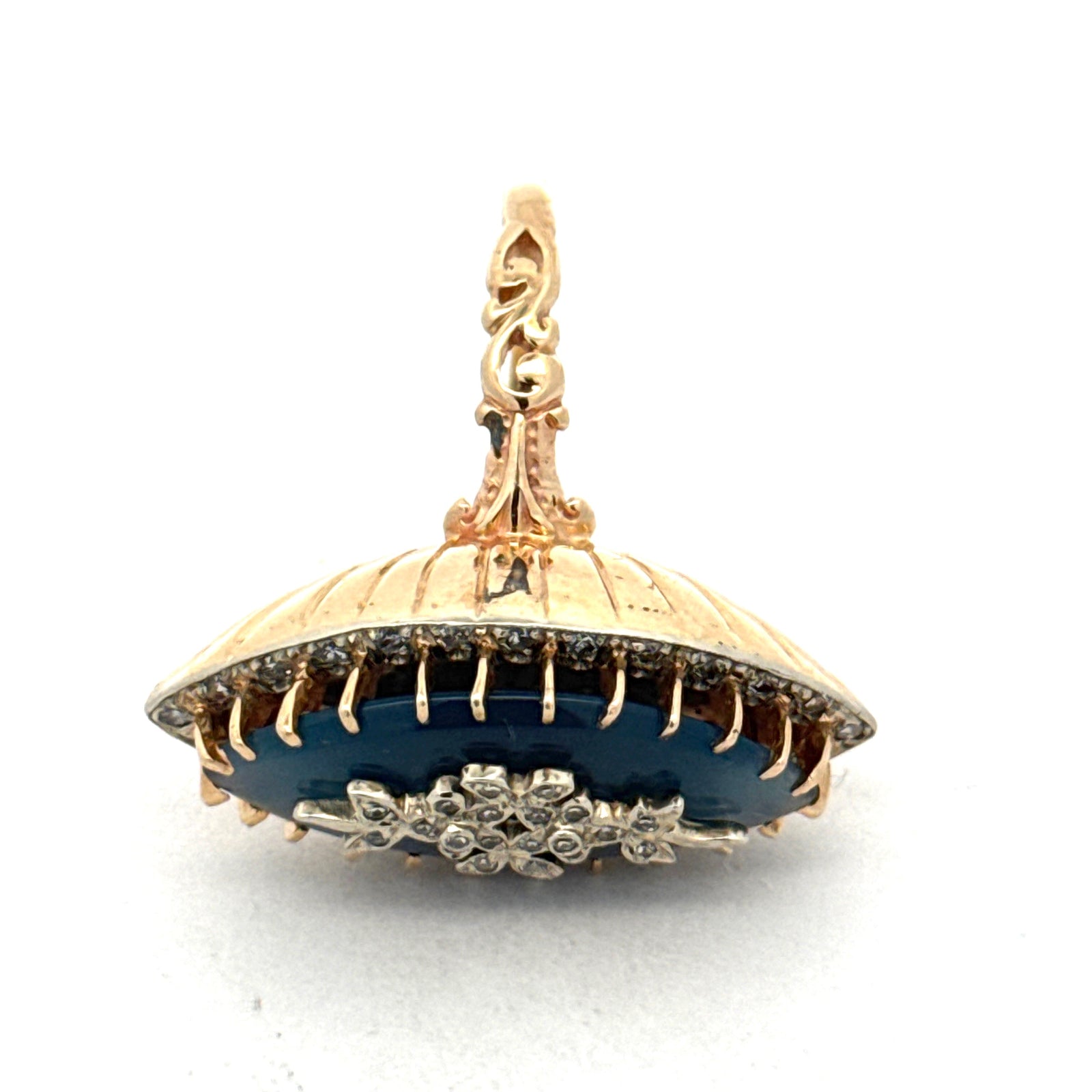 Estate Chalcedony & Diamond 14K Yellow & White Gold Ring — reverse view