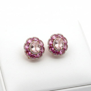 Estate Italian Designer Marchisio Pink Sapphire Diamond and Kunzite 14K Rose Gold Earrings — scale view