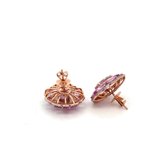 Estate Italian Designer Marchisio Pink Sapphire Diamond and Kunzite 14K Rose Gold Earrings — reverse view
