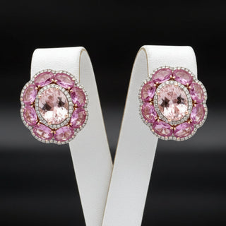 Estate Italian Designer Marchisio Pink Sapphire Diamond and Kunzite 14K Rose Gold Earrings — side view
