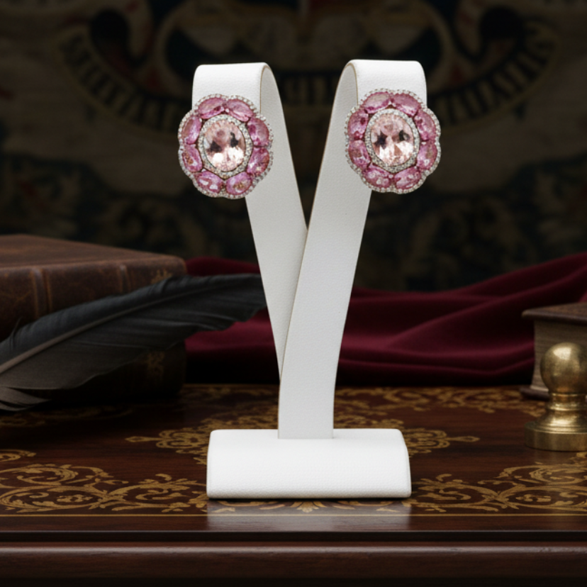 Estate Italian Designer Marchisio Pink Sapphire Diamond and Kunzite 14K Rose Gold Earrings
