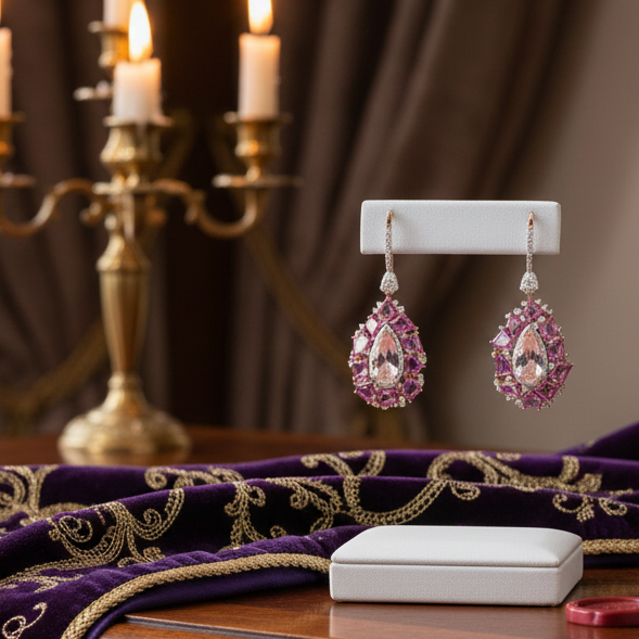 Estate Italian Designer Marchisio Diamond, Morganite and Pink Sapphire 18K White/Yellow Gold Dangle Earrings