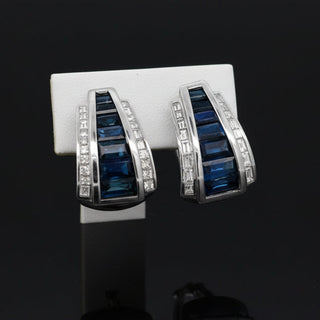 Estate Italian Designer Marchisio French Cut Sapphire and Diamond 18K White Gold Earrings — side view