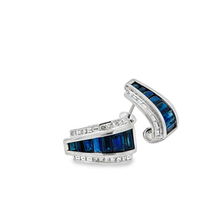Estate Italian Designer Marchisio French Cut Sapphire and Diamond 18K White Gold Earrings — alternate view