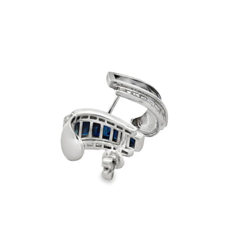 Estate Italian Designer Marchisio French Cut Sapphire and Diamond 18K White Gold Earrings — reverse view
