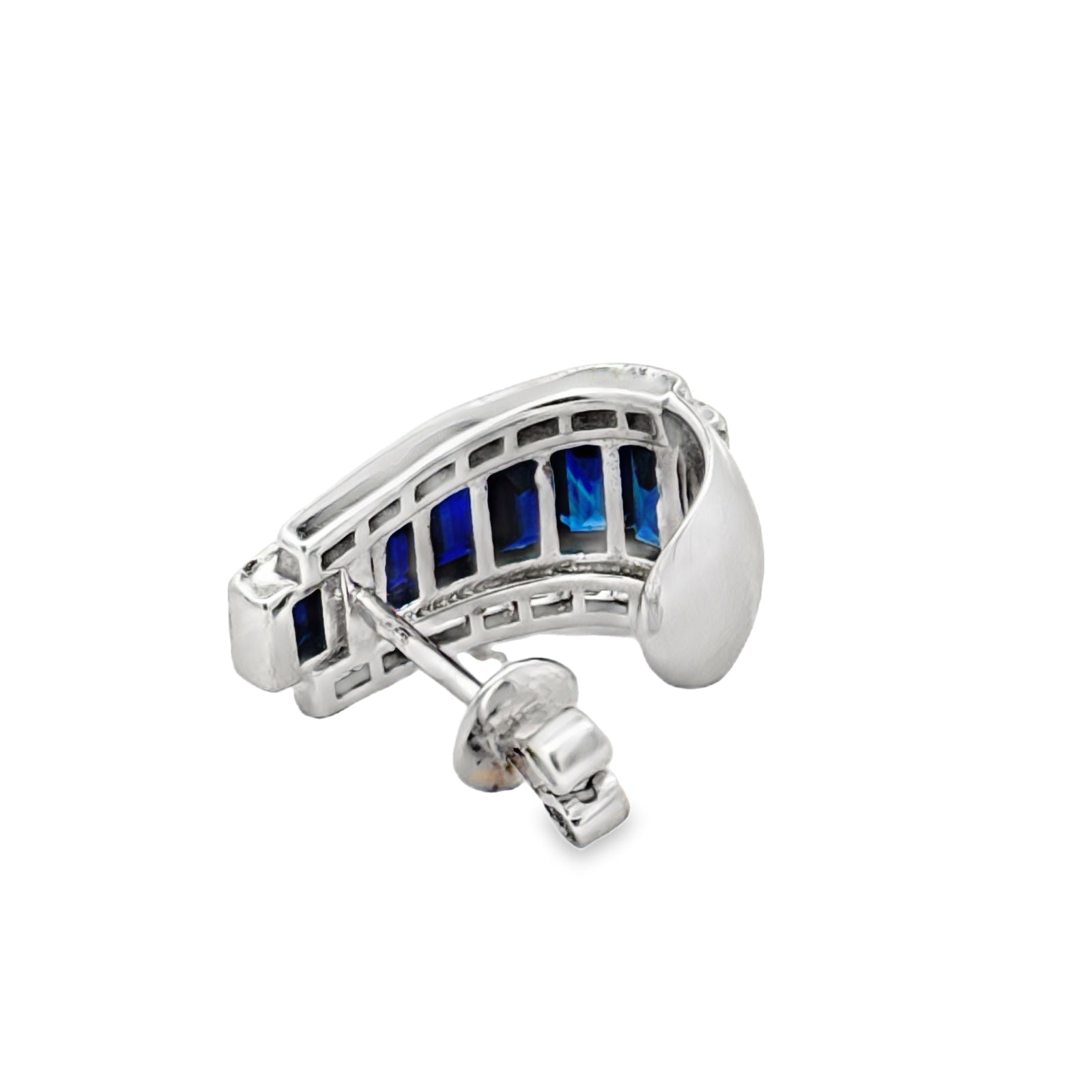 Estate Italian Designer Marchisio French Cut Sapphire and Diamond 18K White Gold Earrings — detail view