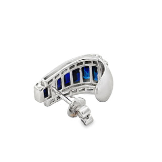 Estate Italian Designer Marchisio French Cut Sapphire and Diamond 18K White Gold Earrings — detail view
