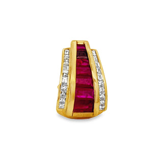 Estate Italian Designer Marchisio French Cut Ruby and Diamond 18K Yellow Gold Earrings — scale view