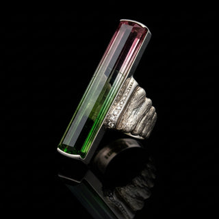 Designer 43.10ct Watermelon Tourmaline, Diamond Platinum Ring — side view